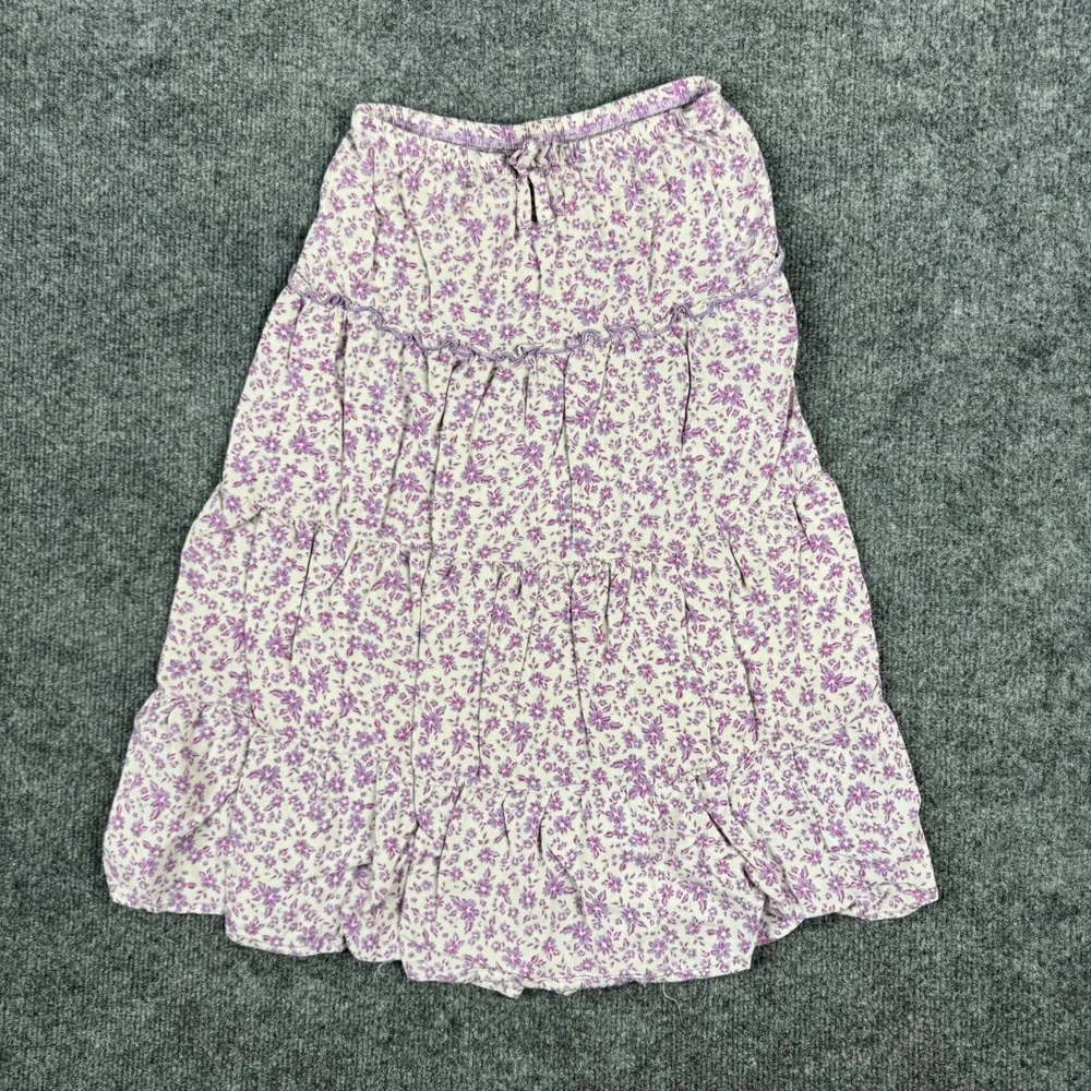 Art Class Skirt Girls Size S (6/7) Purple Floral Tiered Rayon Elastic Waist Boho
